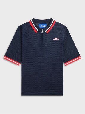 Awake NY Navy Mesh Polo with Red & White Trim